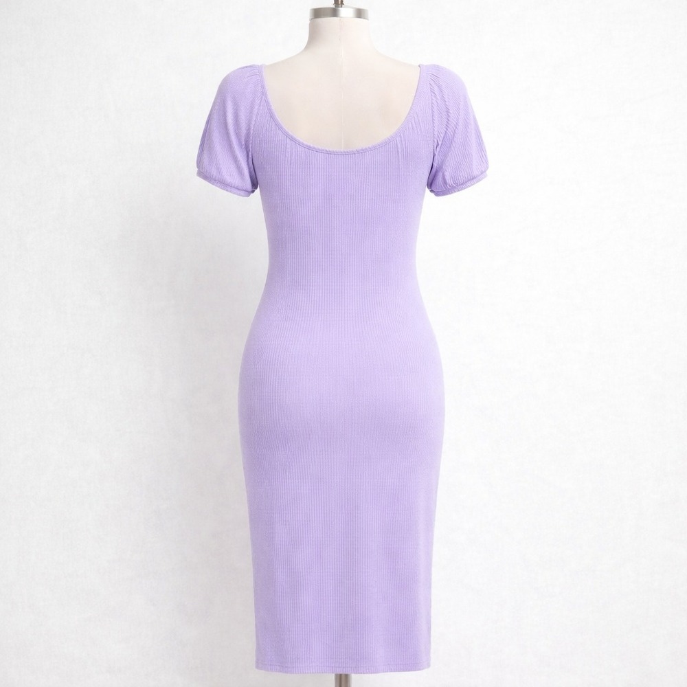 No Boundaries XL Lavender Bodycon Midi Dress Puff Sleeve Coquette Rib Knit - Picture 4 of 6